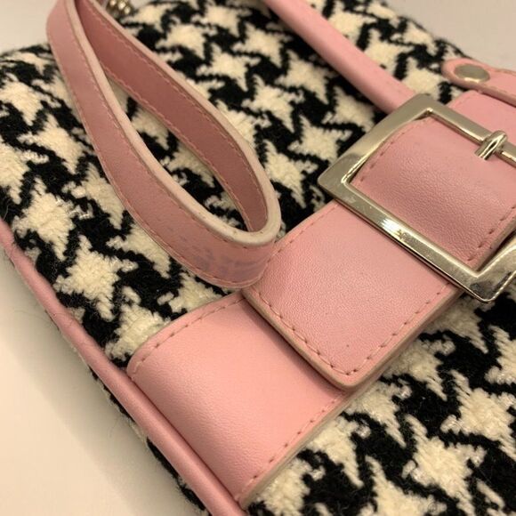 Sondra Roberts 9x5 Houndstooth Black, White and Pink Clutch - Picture 4 of 8